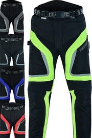Motorcycle Biker Trousers Mens Motorbike Waterproof Textile Cordura Pants with Protective CE Armour (EN 1621-1) Yellow Hi Vis - 32W / 30L