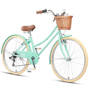 Glerc Missy Girls' 6-Speed Hybrid City Cruiser Bike with Wicker Basket
