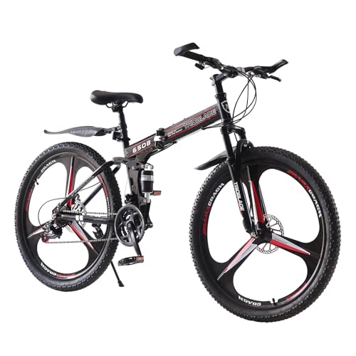 Adult Folding Mountain Bike: Dual Suspension, 3-Spoke Wheels, 21 Speed