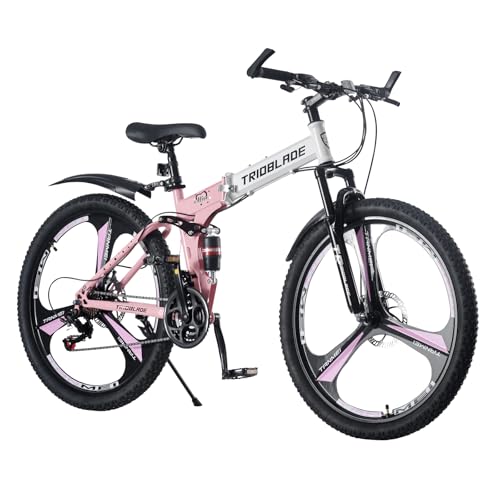 Adult Folding Mountain Bike: Dual Suspension, 3-Spoke Wheels, 21 Speed