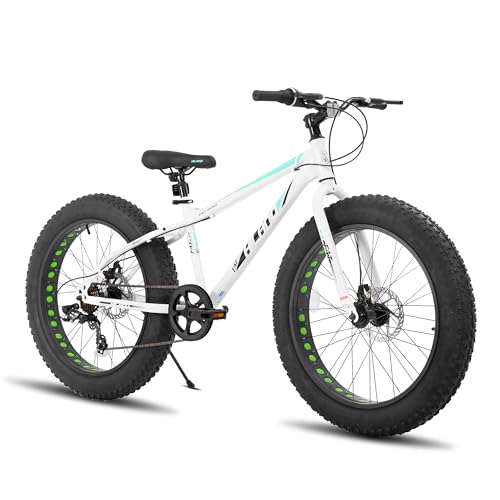 Hiland Fat Tire Mountain Bike, 7-Speed Dual Disc Brake, Youth Beach Snow Bike