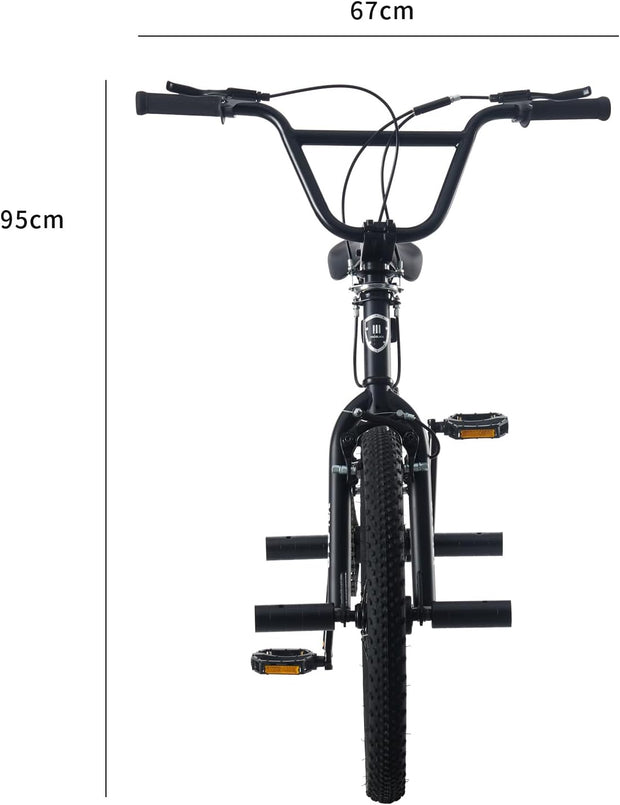 20-inch Freestyle BMX Bike for Kids, 6-13 Years, 360 Handlebar, 4 Pegs, Black