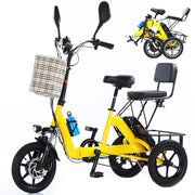 HpLNDas Folding Electric Adult Tricycle, 14-inch Wheels, Passenger Seat & Basket, 48V
