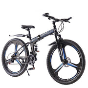 Adult Folding Mountain Bike: Dual Suspension, 3-Spoke Wheels, 21 Speed