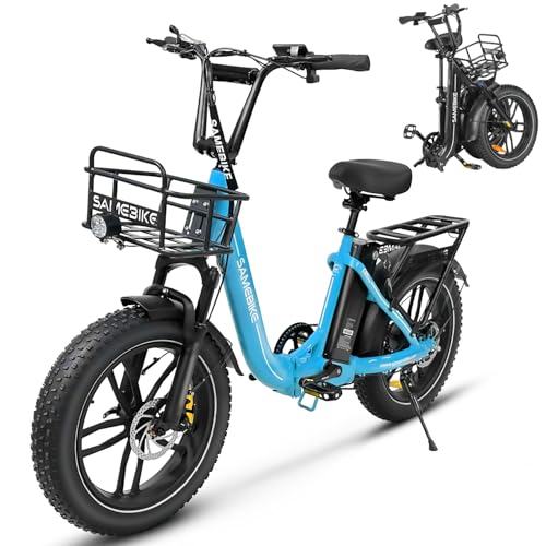 SAMEBIKE 20" Fat Tire Foldable Electric E-Bike, 7-Speed, Dual Suspension for Adults