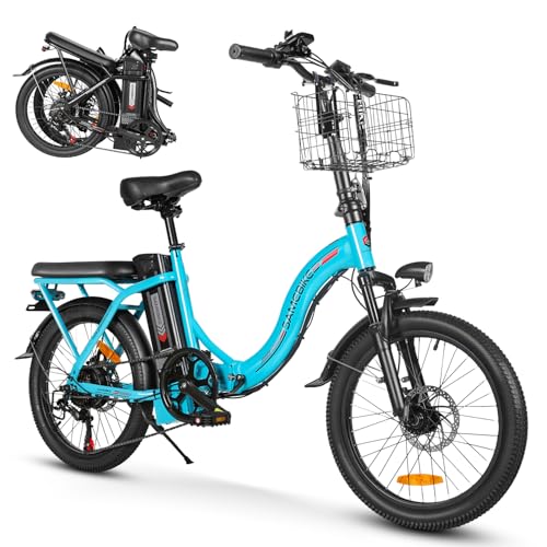 SAMEBIKE 20" Fat Tire Foldable Electric E-Bike, 7-Speed, Dual Suspension for Adults