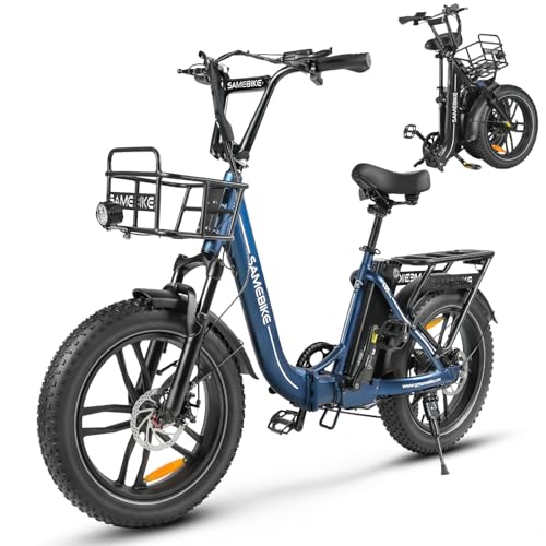 SAMEBIKE 20" Fat Tire Foldable Electric E-Bike, 7-Speed, Dual Suspension for Adults