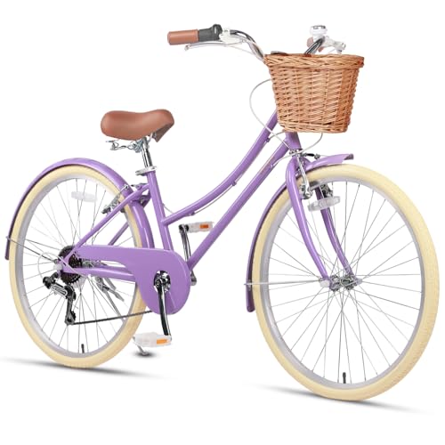 Glerc Missy Girls' 6-Speed Hybrid City Cruiser Bike with Wicker Basket