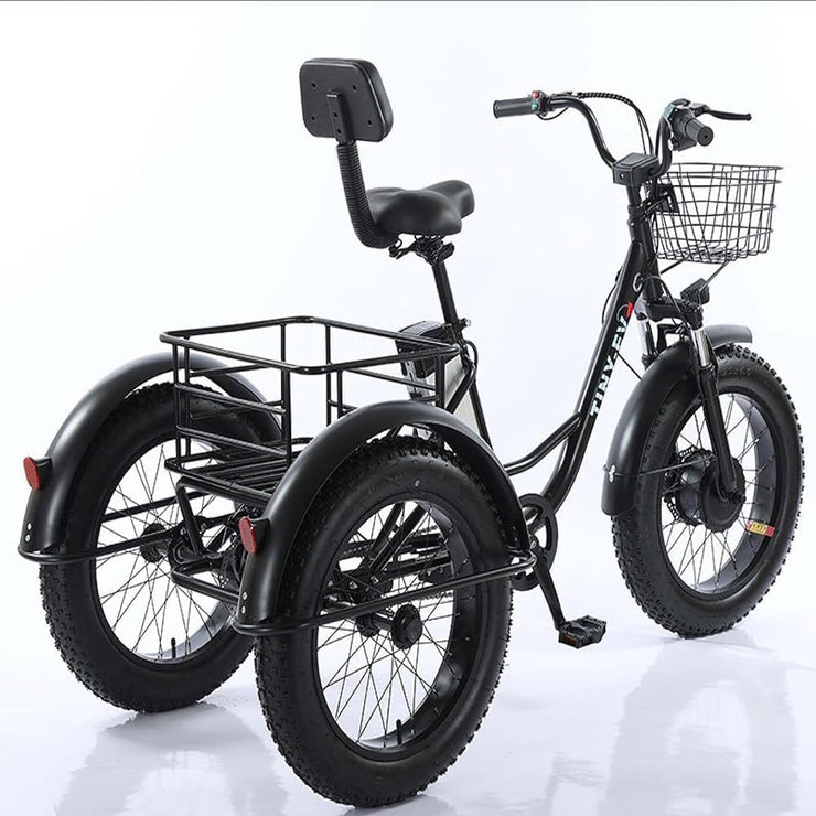 Foldable Electric Tricycle, 20-Inch Fat Tire, 500W Motor, Removable 48V Battery, Basket