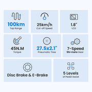Touroll J1 ST 27.5" Electric Commuter & Trekking E-Bike, 62-Mile Range