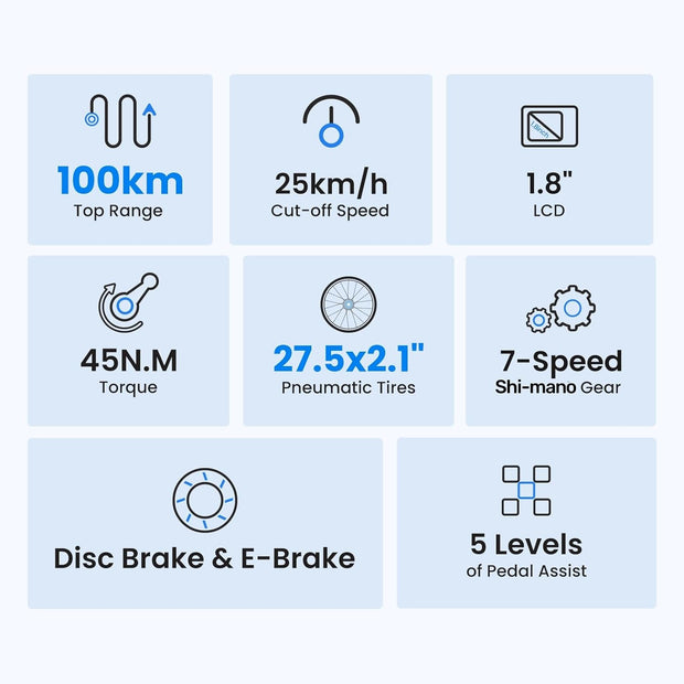 Touroll J1 ST 27.5" Electric Commuter & Trekking E-Bike, 62-Mile Range