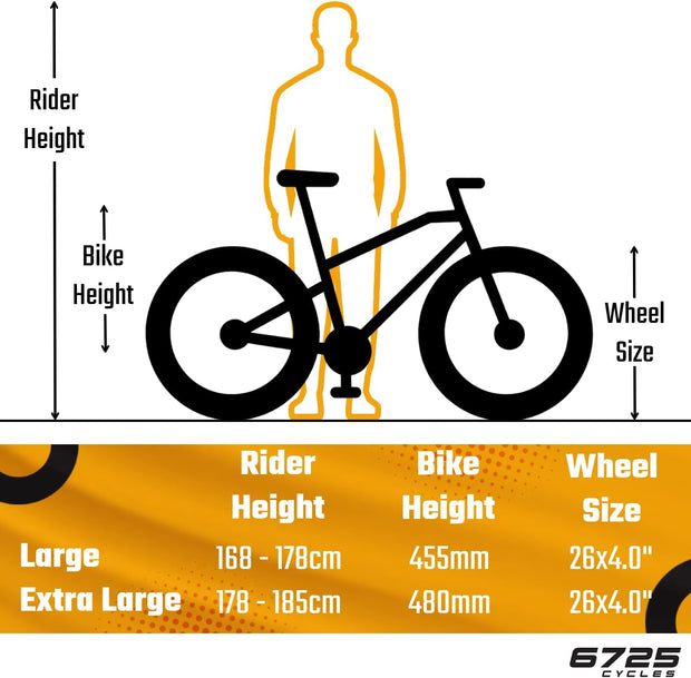 6725 H-Series Fat Bike: Shimano 7-Speed, Hydraulic Disc Brakes, 26x4" All-Terrain Tyres