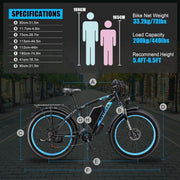 All-Terrain Electric Fat Tire Mountain Bike, 26-inch Wheels, 70+ Miles Range