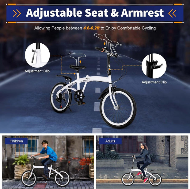 GDSKR 20-inch Foldable 6-Speed Carbon Steel Commuter Bike for Adults & Teens