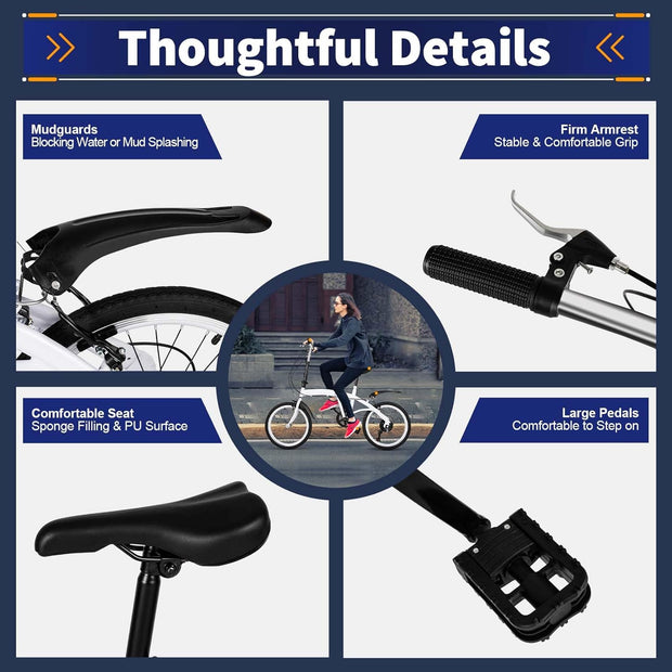 GDSKR 20-inch Foldable 6-Speed Carbon Steel Commuter Bike for Adults & Teens