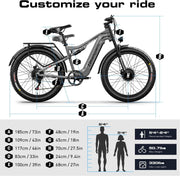 Shengmilo S600 Dual Motor Electric Mountain Bike 26" Fat Tire 48V 17.5Ah E-Bike