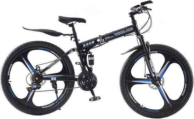 Adult Folding Mountain Bike: Dual Suspension, 3-Spoke Wheels, 21 Speed