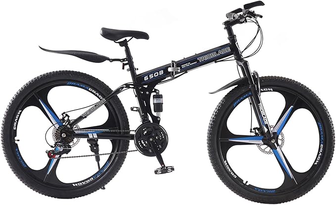 Adult Folding Mountain Bike: Dual Suspension, 3-Spoke Wheels, 21 Speed
