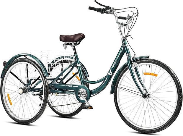 Viribus 26-inch Adult Tricycle, 7-Speed Cargo Trike with Basket for Seniors