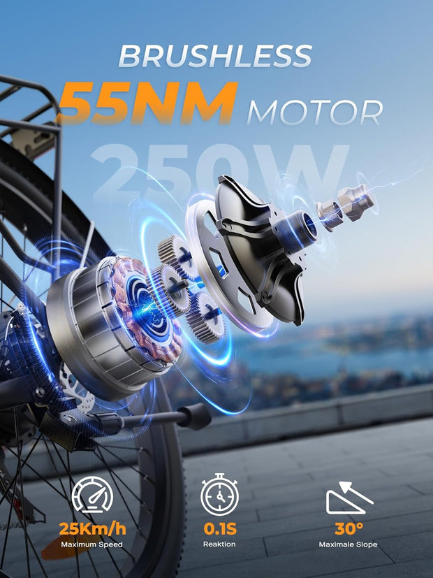 AOIHO 26" Electric City Commuter Bike, 48V Battery, 250W, 7-Speed