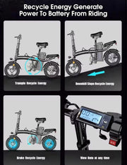 14-inch Foldable Electric City Bike, 48V 10Ah Battery, 250W Motor, Triple Suspension
