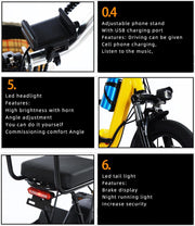 HpLNDas Folding Electric Adult Tricycle, 14-inch Wheels, Passenger Seat & Basket, 48V