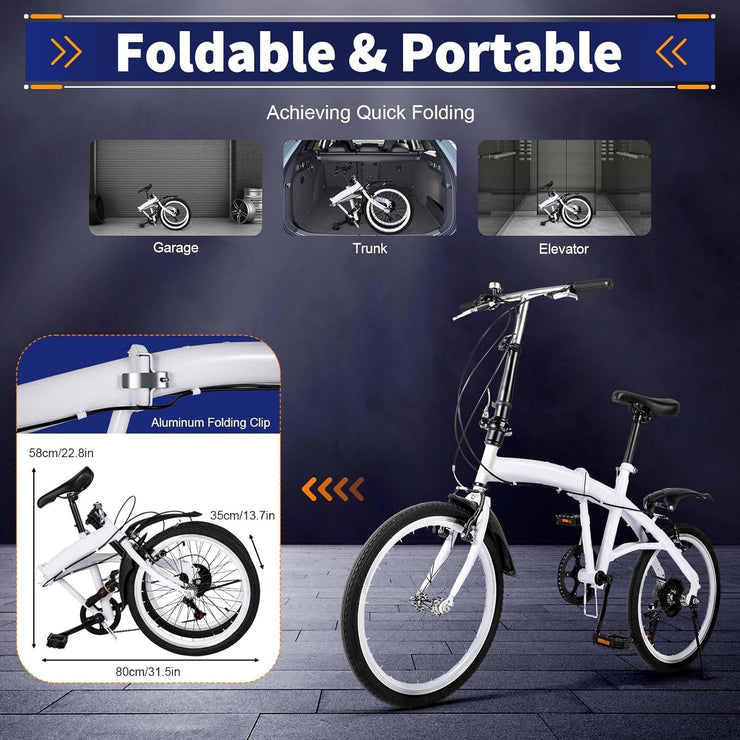 GDSKR 20-inch Foldable 6-Speed Carbon Steel Commuter Bike for Adults & Teens