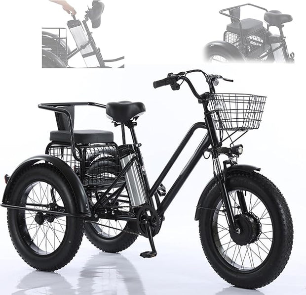 Foldable Electric Tricycle, 20-Inch Fat Tire, 500W Motor, Removable 48V Battery, Basket