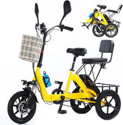 HpLNDas Folding Electric Adult Tricycle, 14-inch Wheels, Passenger Seat & Basket, 48V