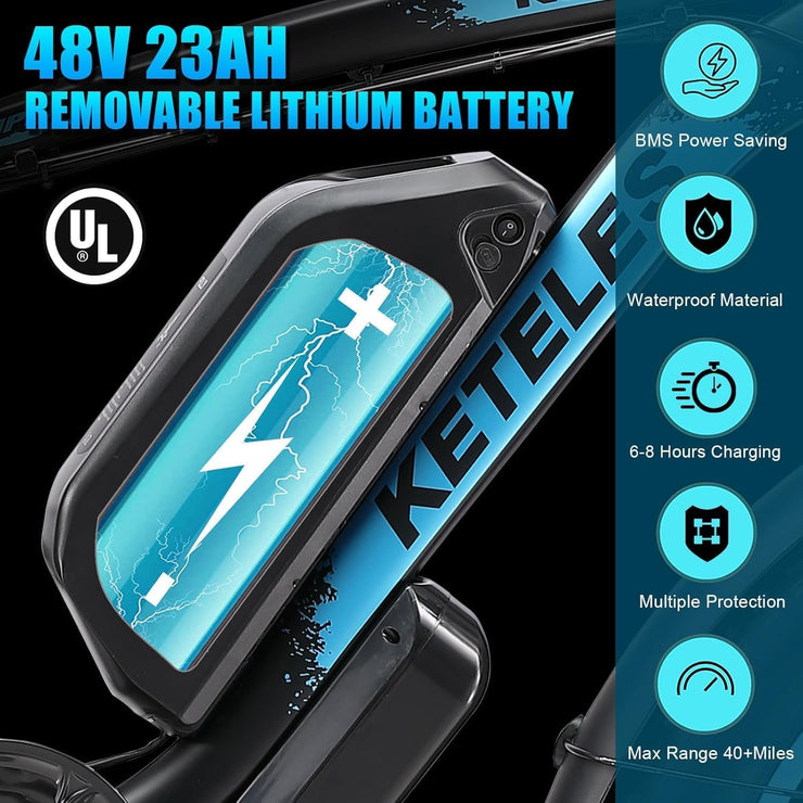 All-Terrain Electric Fat Tire Mountain Bike, 26-inch Wheels, 70+ Miles Range