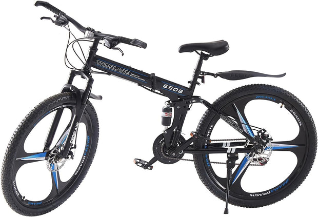 Adult Folding Mountain Bike: Dual Suspension, 3-Spoke Wheels, 21 Speed
