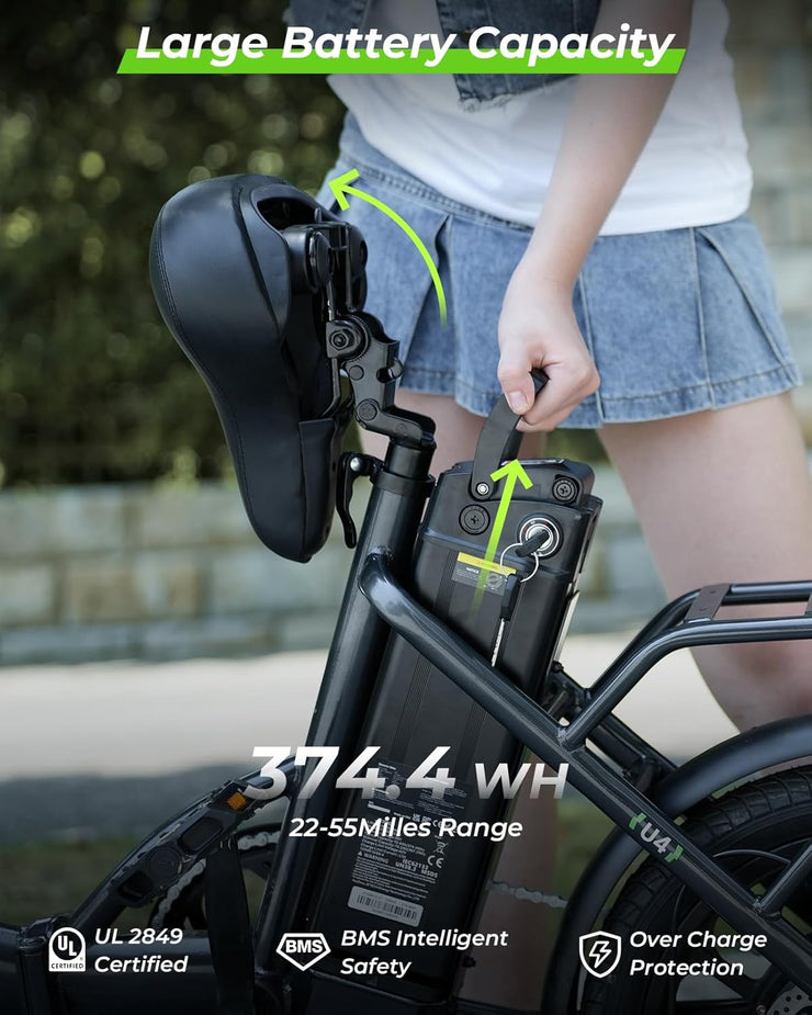 Finbike U4 16" Portable Folding E-Bike: Removable Battery, 3 Modes, Smooth Ride