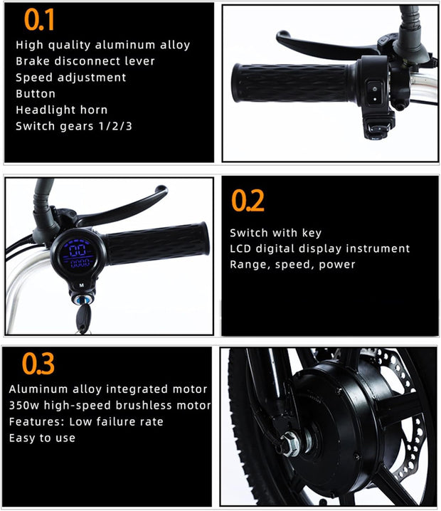 HpLNDas Folding Electric Adult Tricycle, 14-inch Wheels, Passenger Seat & Basket, 48V