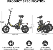 Hidoes C5 Portable Folding Electric Bike, 14-inch Wheels, Long Range Battery