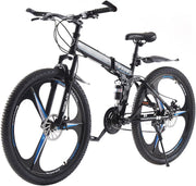 Adult Folding Mountain Bike: Dual Suspension, 3-Spoke Wheels, 21 Speed