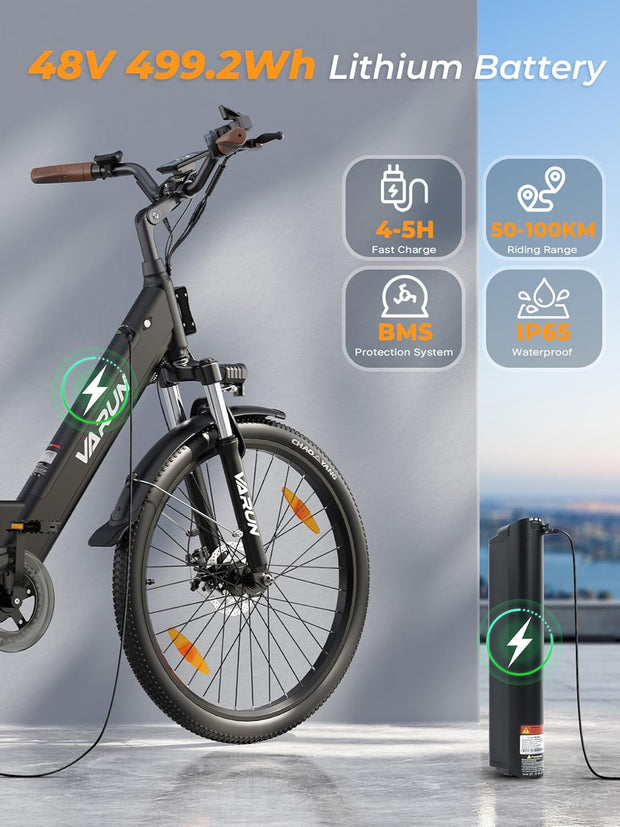VARUN 26-inch Electric City Ebike: 48V 250W Motor, 7-Speed, Long Range Commuter