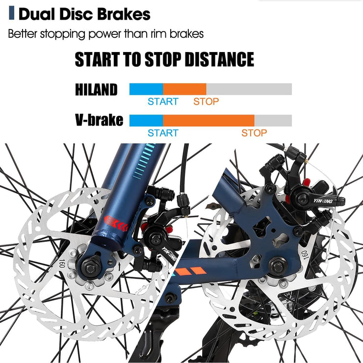 Hiland Fat Tire Mountain Bike, 7-Speed Dual Disc Brake, Youth Beach Snow Bike