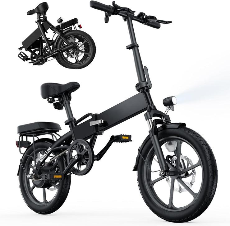 Finbike U3 16-inch Portable Electric Folding Bike, Fast Charge, 3 Modes, Shock Absorber