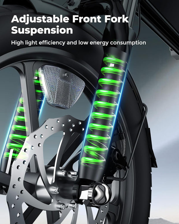 Finbike U3 16-inch Portable Electric Folding Bike, Fast Charge, 3 Modes, Shock Absorber