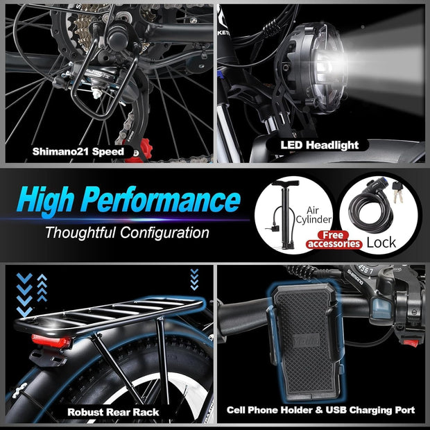 QIKAITU 3000W Dual Motor Fat Tire E-Bike, 48V 23Ah, 56-Mile Range