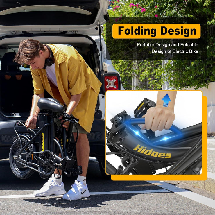 Hidoes C5 Portable Folding Electric Bike, 14-inch Wheels, Long Range Battery