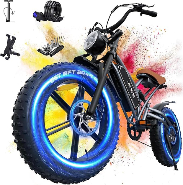 X50 Adult Electric Fat Tyre Bike, 20" Wheels, 48V Removable Battery, 250W Motor, 7-Speed