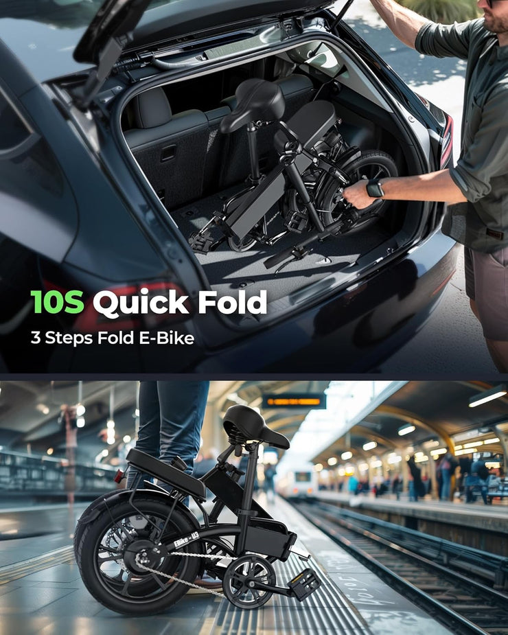 Finbike U3 16-inch Portable Electric Folding Bike, Fast Charge, 3 Modes, Shock Absorber