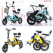 HpLNDas Folding Electric Adult Tricycle, 14-inch Wheels, Passenger Seat & Basket, 48V