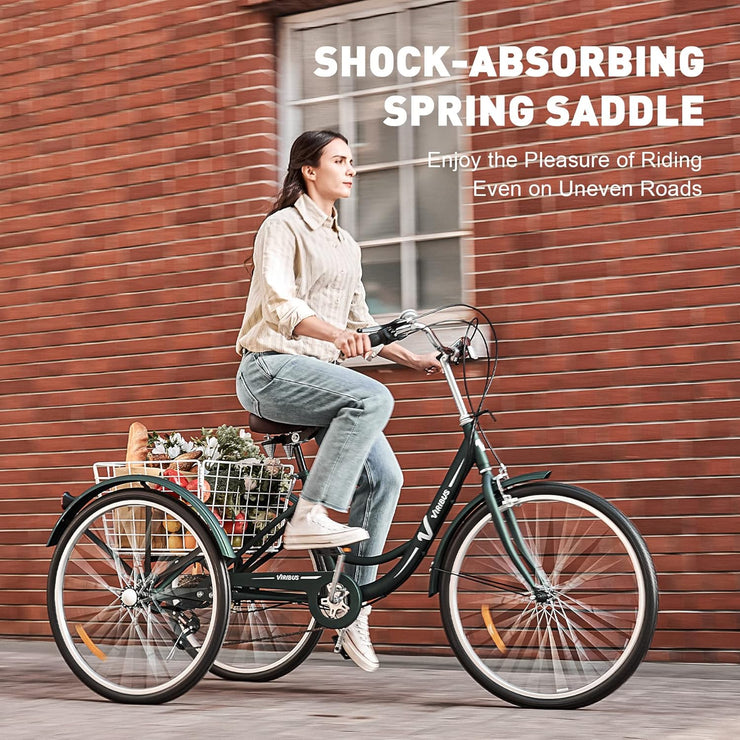 Viribus 26-inch Adult Tricycle, 7-Speed Cargo Trike with Basket for Seniors