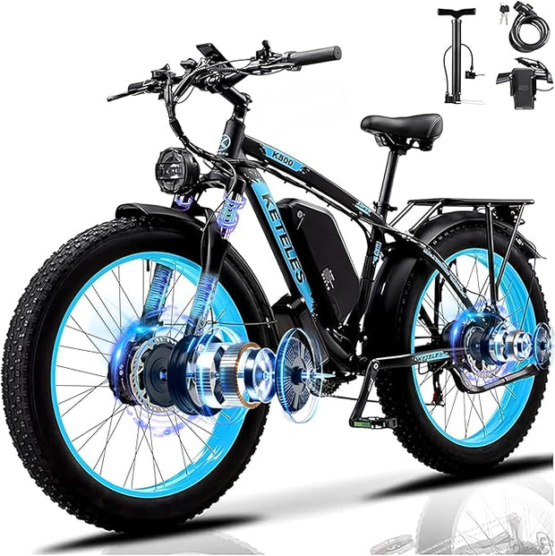 QIKAITU 3000W Dual Motor Fat Tire E-Bike, 48V 23Ah, 56-Mile Range