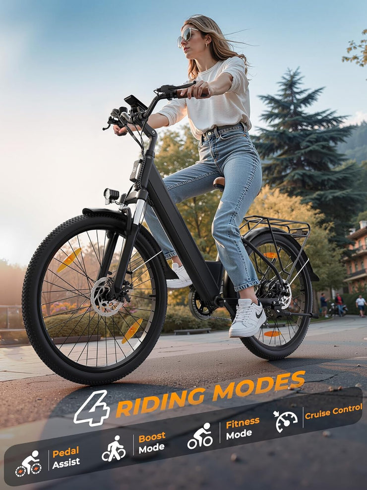 AOIHO 26" Electric City Commuter Bike, 48V Battery, 250W, 7-Speed