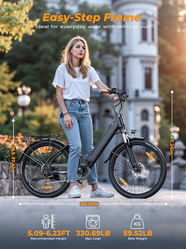 AOIHO 26" Electric City Commuter Bike, 48V Battery, 250W, 7-Speed