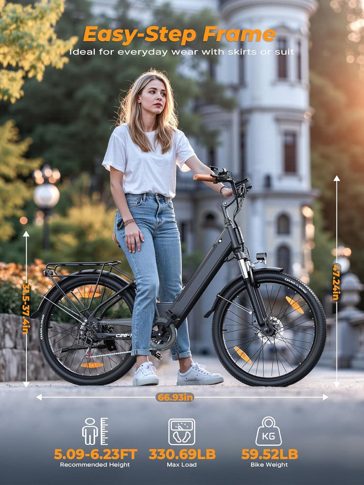AOIHO 26" Electric City Commuter Bike, 48V Battery, 250W, 7-Speed