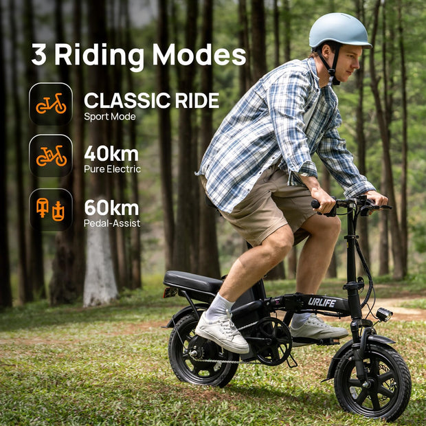 URLIFE 14-inch Portable Folding E-Bike: 48V 7.5Ah Battery, 250W Motor